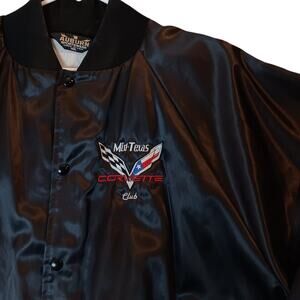 Vintage‎ Auburn Sportswear Satin Bomber Jacket XXL Black Texas Corvette Club USA